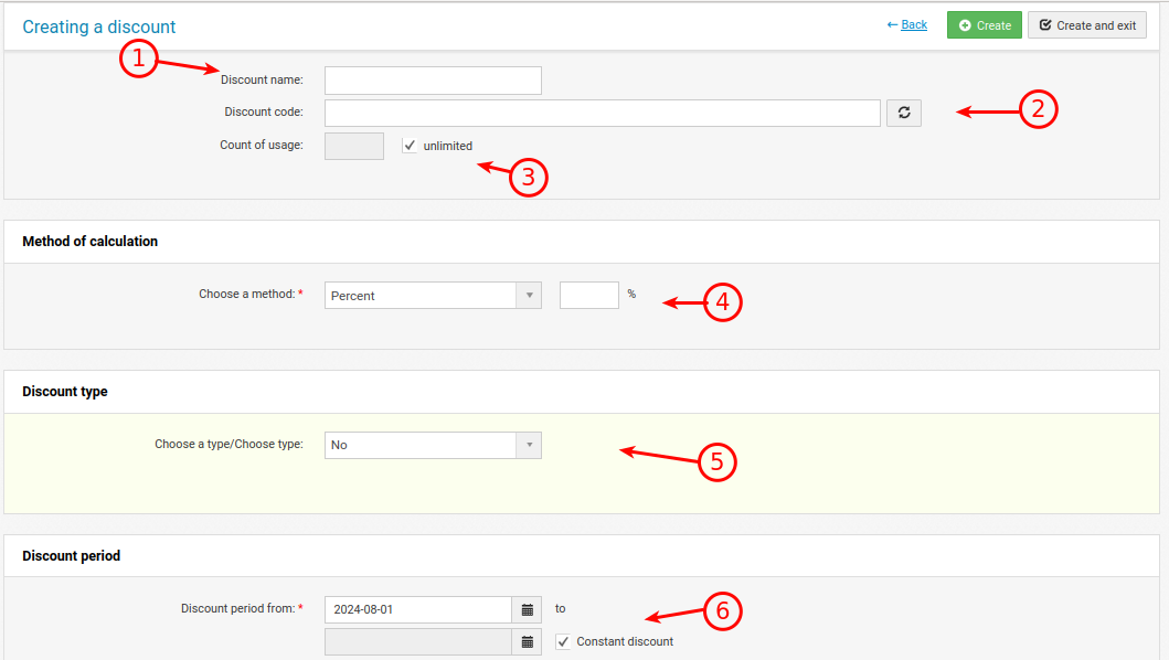 Editing\Creating a discount