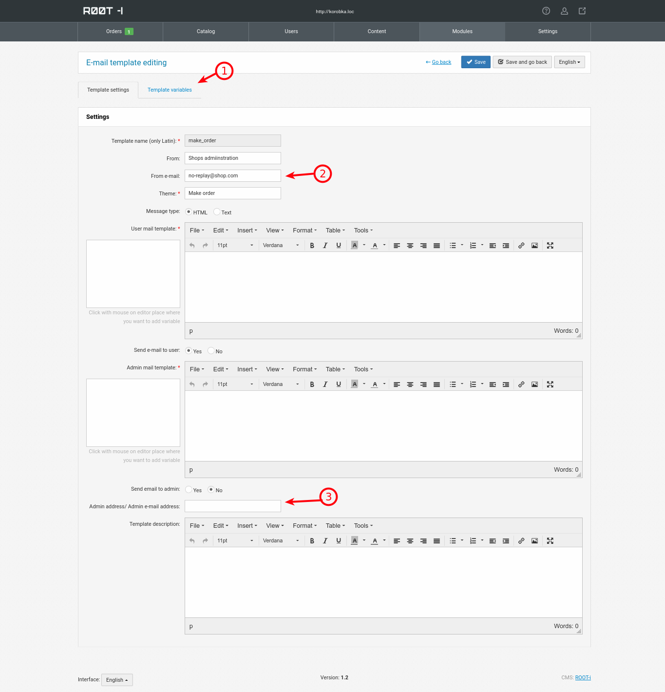 Editing a notification template
