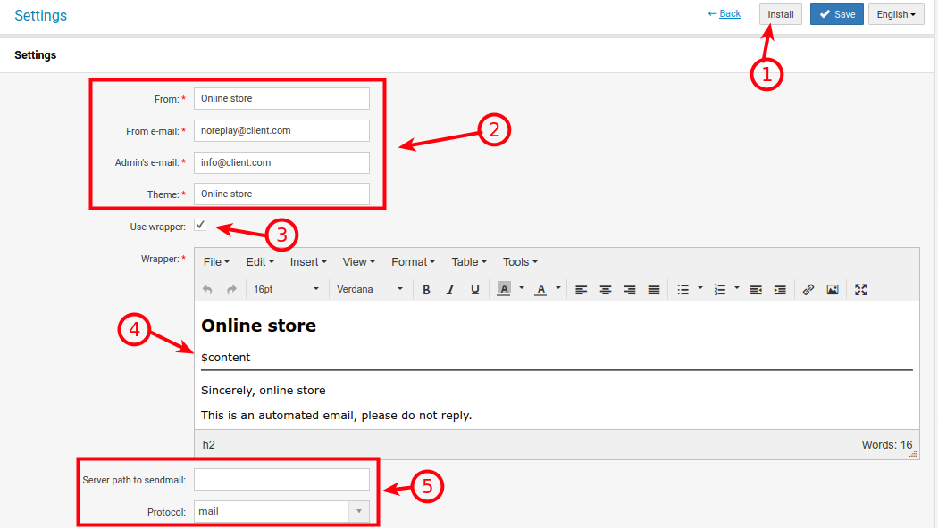  cmsemail settings