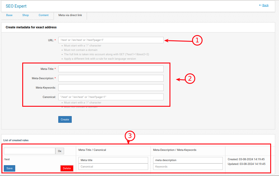 Individual SEO data settings