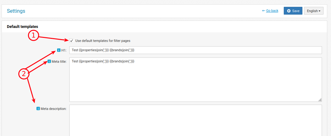 General settings for smartfilter templates